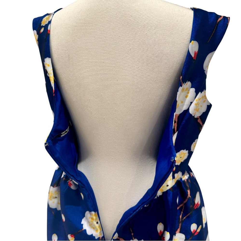 NWOT Ark & Co Royal Blue Floral Cocktail Dress | Fit & Flare (M) - Picture 9 of 10